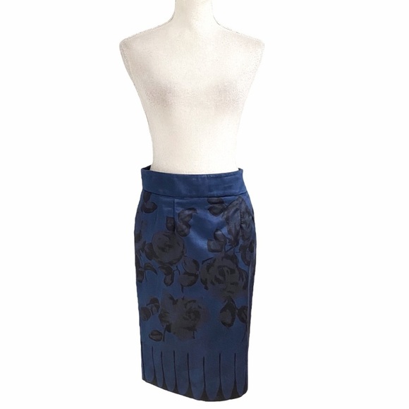 RED VALENTINO NAVY BLACK FLORAL SATIN HIGH RISE PENCIL SKIRT - XS - Picture 1 of 9